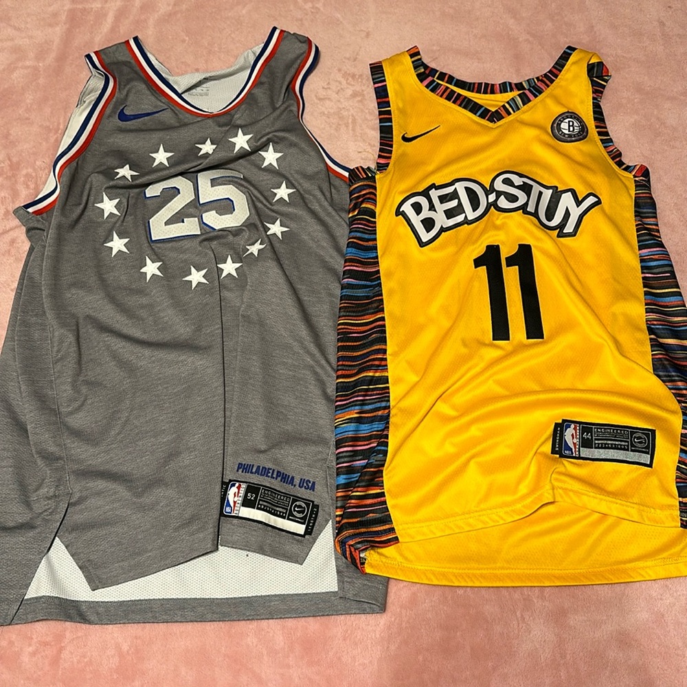Men’s Sample NBA Jerseys. Ben Simmons (#25) & Kyrie Irving (#11)